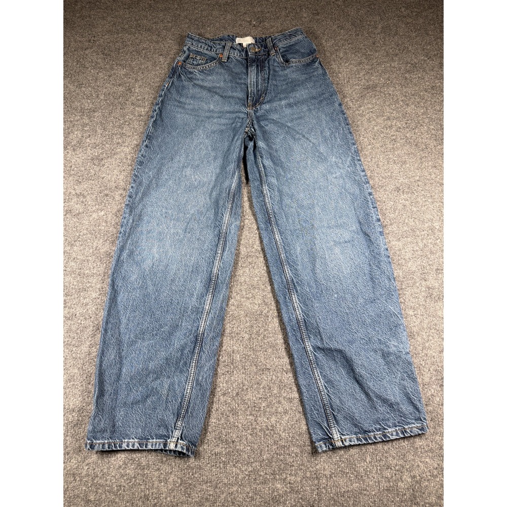 H&M Wide Leg Jeans Womens 2 Blue Denim Cotton Streetwear Casual Mid Rise Preppy